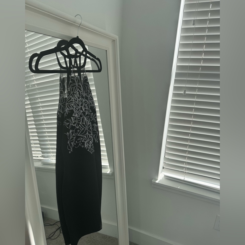 Anna Grace Halter Top Lace Floral Black Dress